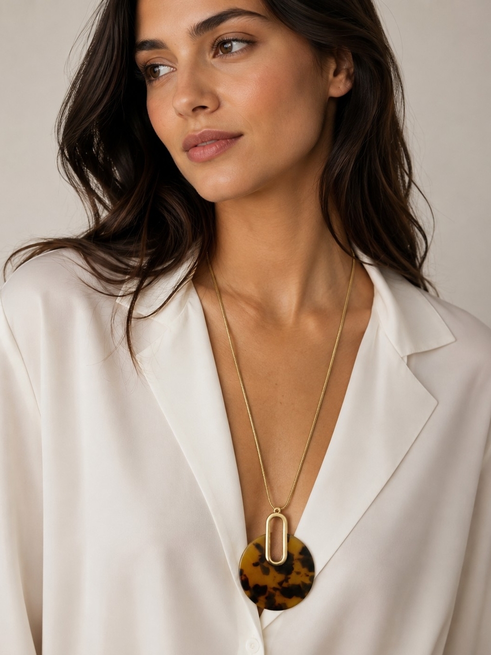 Guess Gold-Tone Necklace with Tortoiseshell Disc Pendant